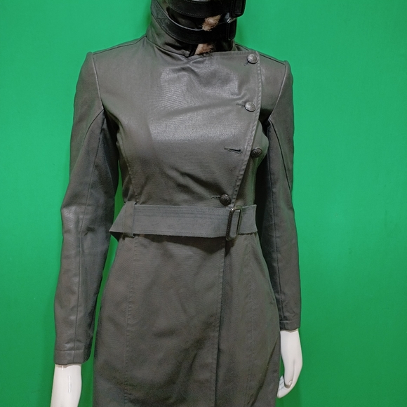 Rag & Bone Leather Combo Trench Coat/ Jacket with removable collar Size 2 - Picture 4 of 8